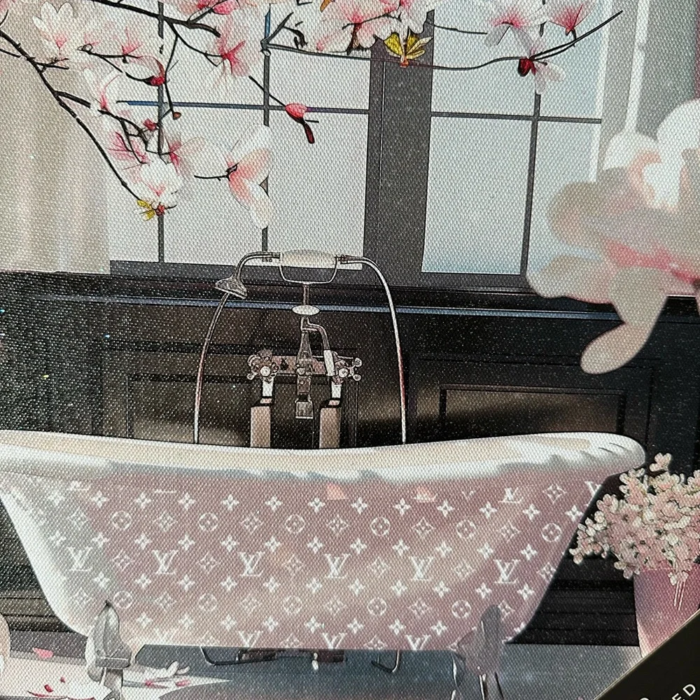 🌶️👑 Luxury Fashion Bath Wall Art with Pink Floral Accents - Picture 1 of 12